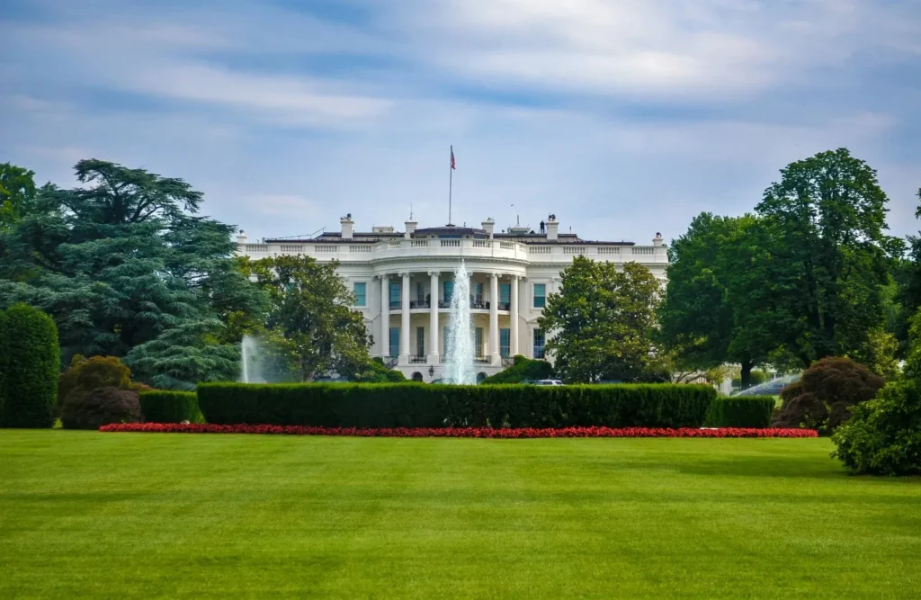The North Portico of the White House in Washington DC, site of the Trump White House ballroom project.